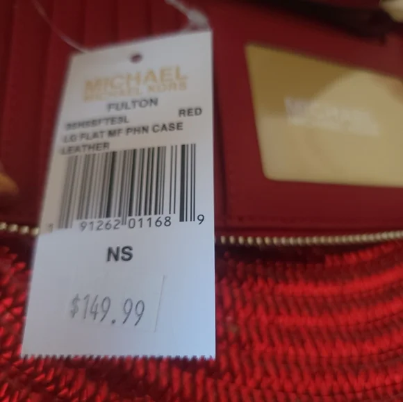 NWT Michael Kors Red Pebble Leather Wristlet LG Flat MF Phone Case Wallet - Picture 13 of 14